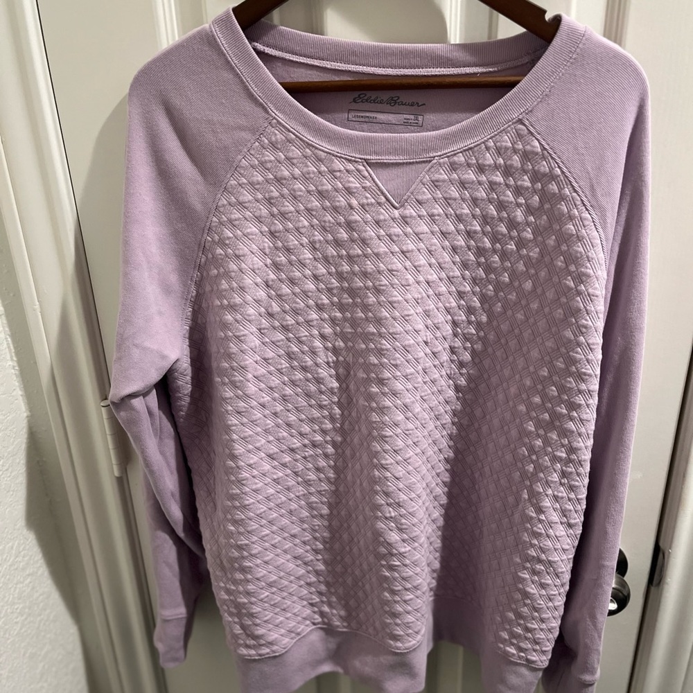 Women's Eddie Bauer Legend Quilted Front Crew Sweatshirt Purple 2X New W/O Tag